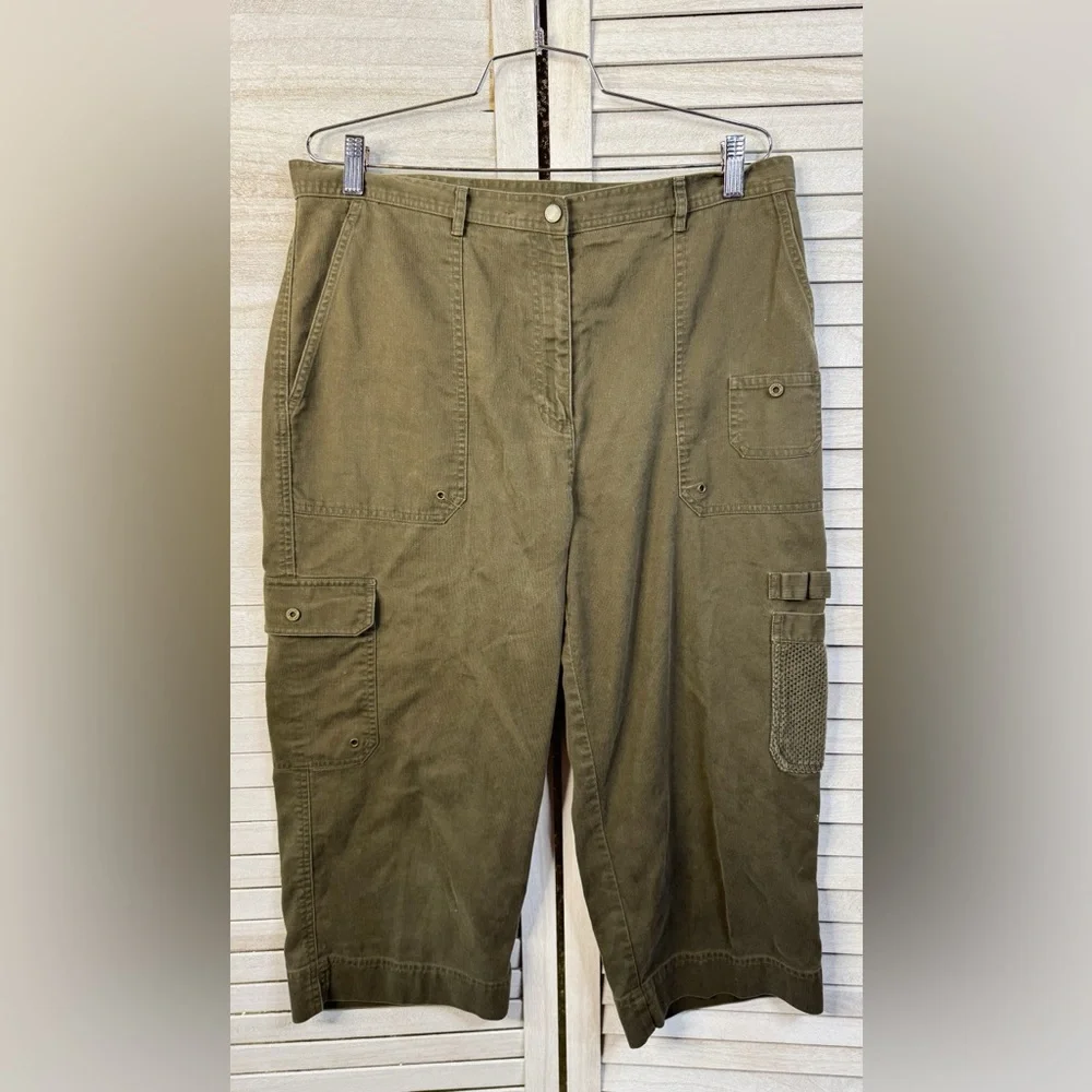 Lauren Ralph Lauren Olive Cargo Capri Pants Size 14 Utility Safari Cropped